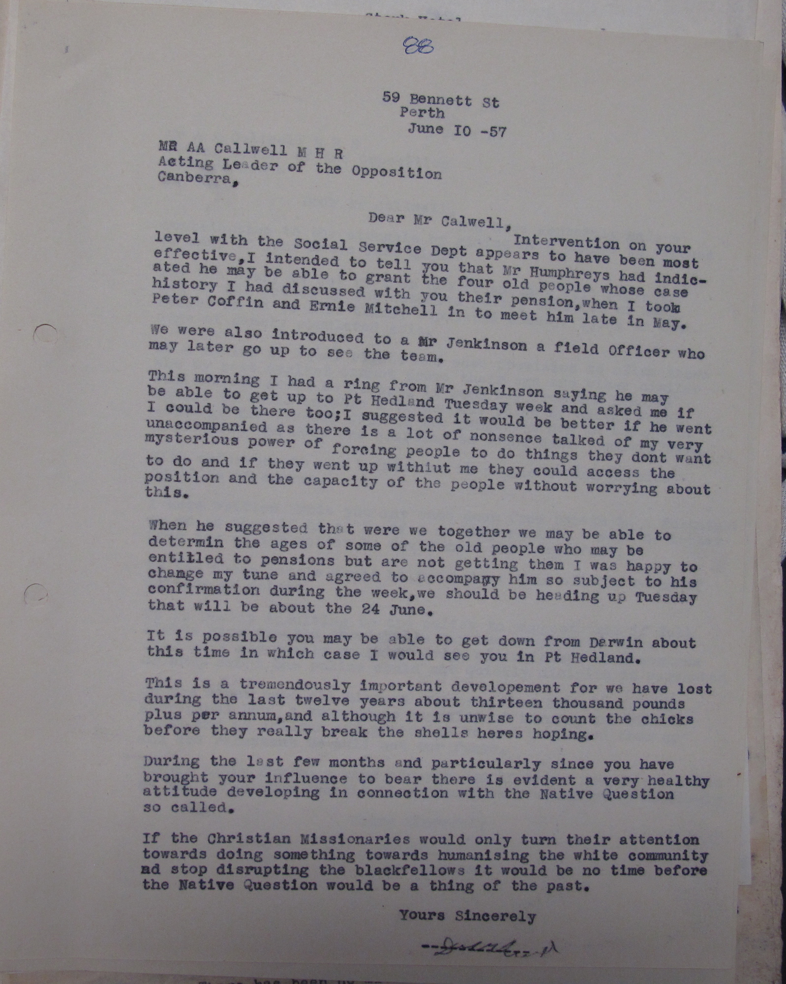 Don McLeod to Arthur Calwell, 10 June 1957