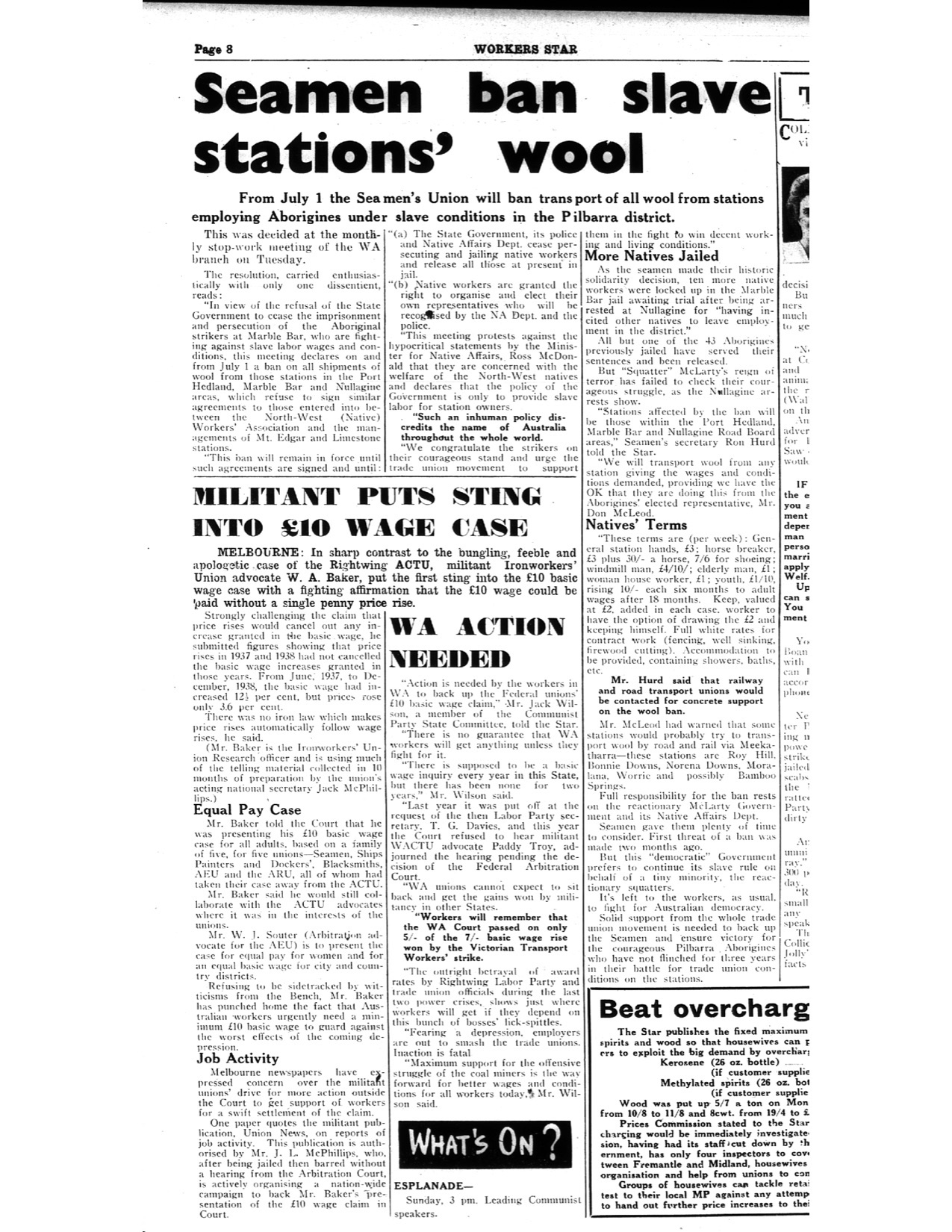 Seamen Ban Slave Stations' Wool newspaper article