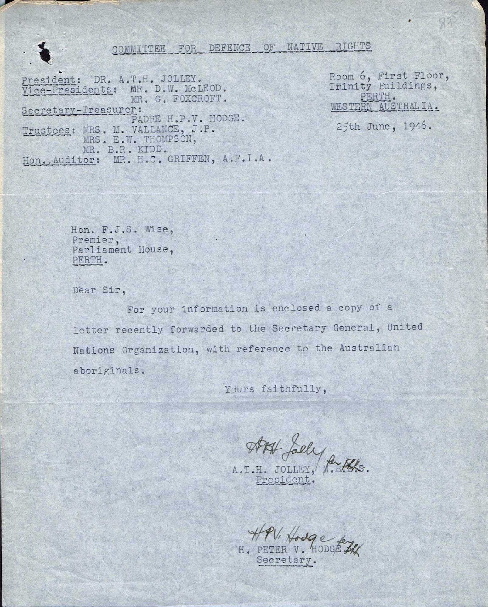 CDNR to Premier Wise, 25 June 1946